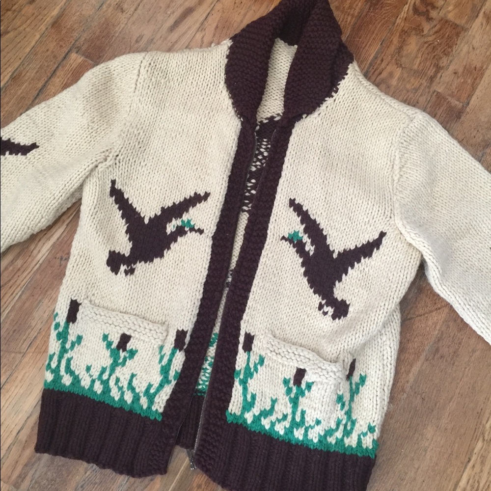 Vintage cowichan beige brown knit sweater cardigan